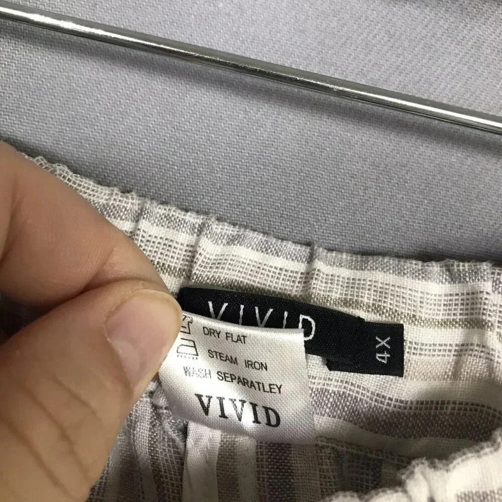 Vivid 100% Linen Wide Leg Pants Women Size 4X Pockets Drawstring Elastic Waist - Picture 10 of 16